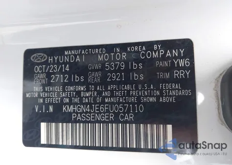 2015 Hyundai Genesis 3.8 из США, поврежденный, VIN KMHGN4JE6FU057110